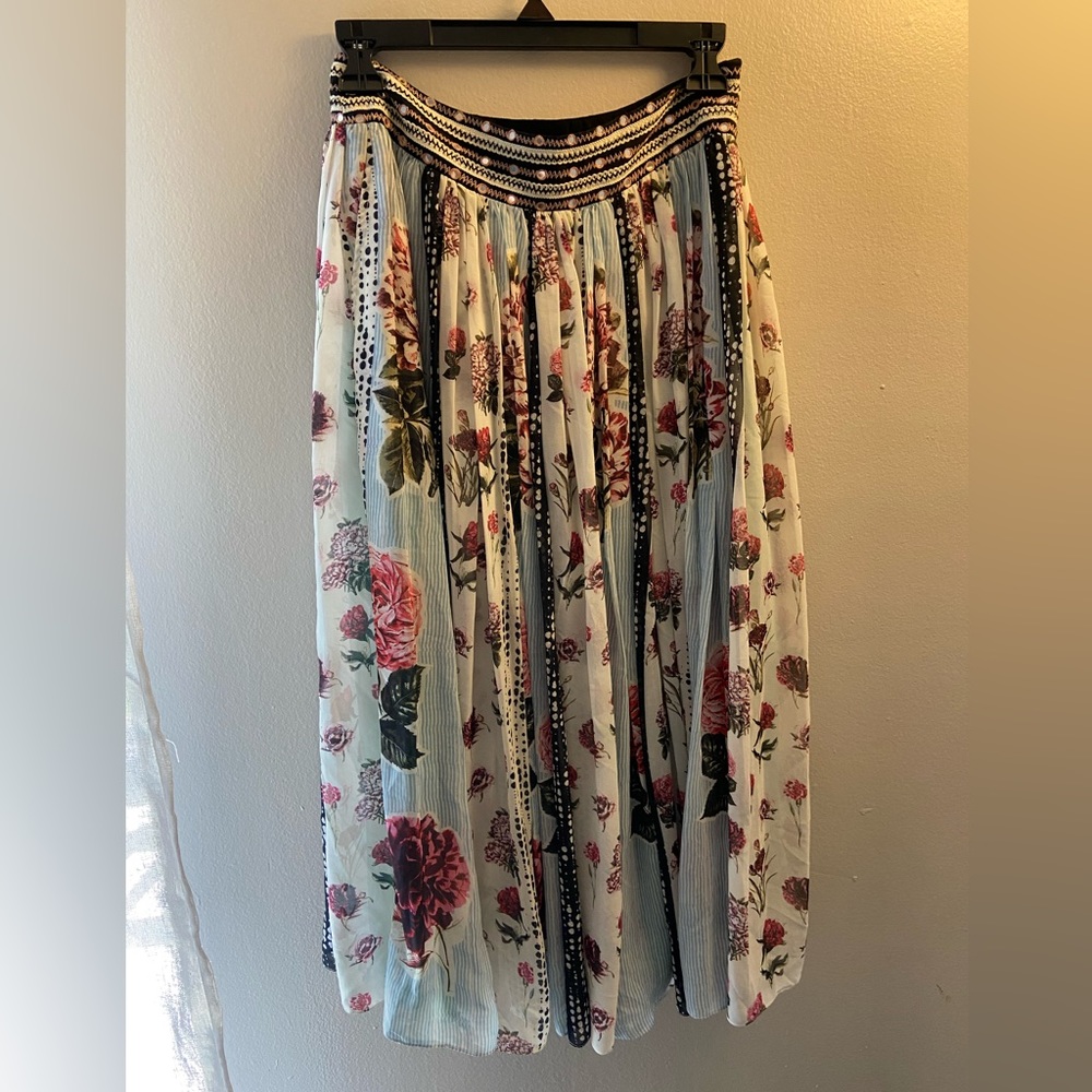 VERB Pallavi Singhee Multi-print Pleated Midi Skirt with Embroidered Waistband